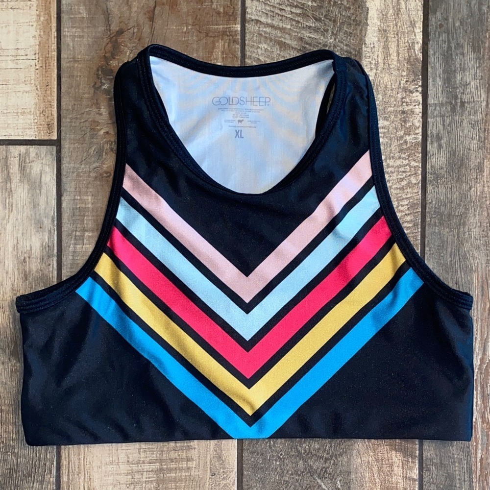 Goldsheep Black Tank with Vibrant Chevron Design size XL